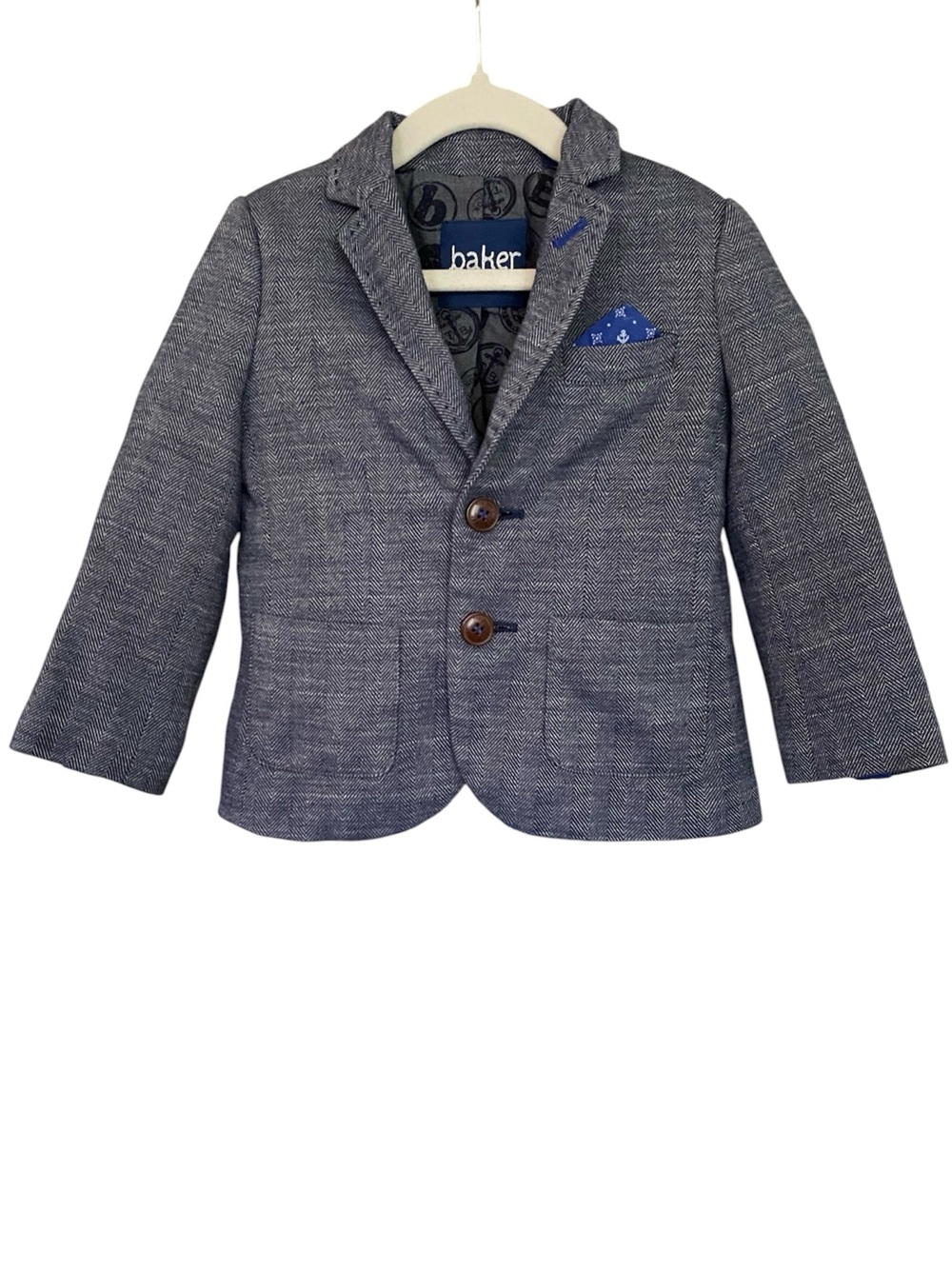 Baker By Ted Baker Navy Textured Boys' Blazer with Pocket Square